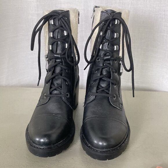 Marc Fisher Black Lansly Genuine Leather Sherpa Lined Combat Boots Size 9.5m EUC - Picture 12 of 12